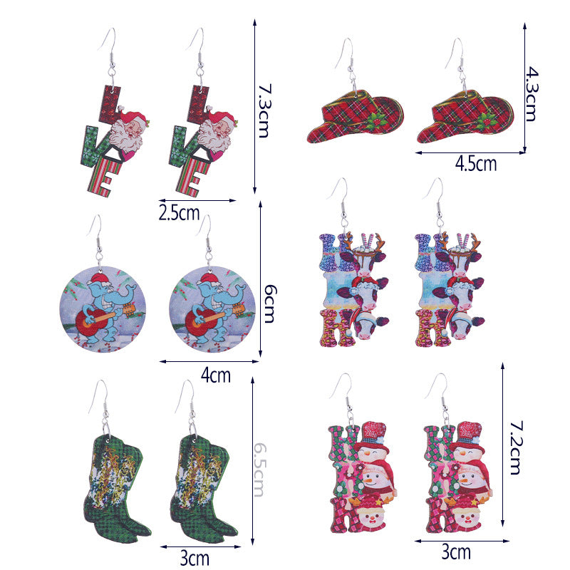 Wholesale Christmas Santa Claus Cow Snowman Western Vintage Cowboy Hat Earrings